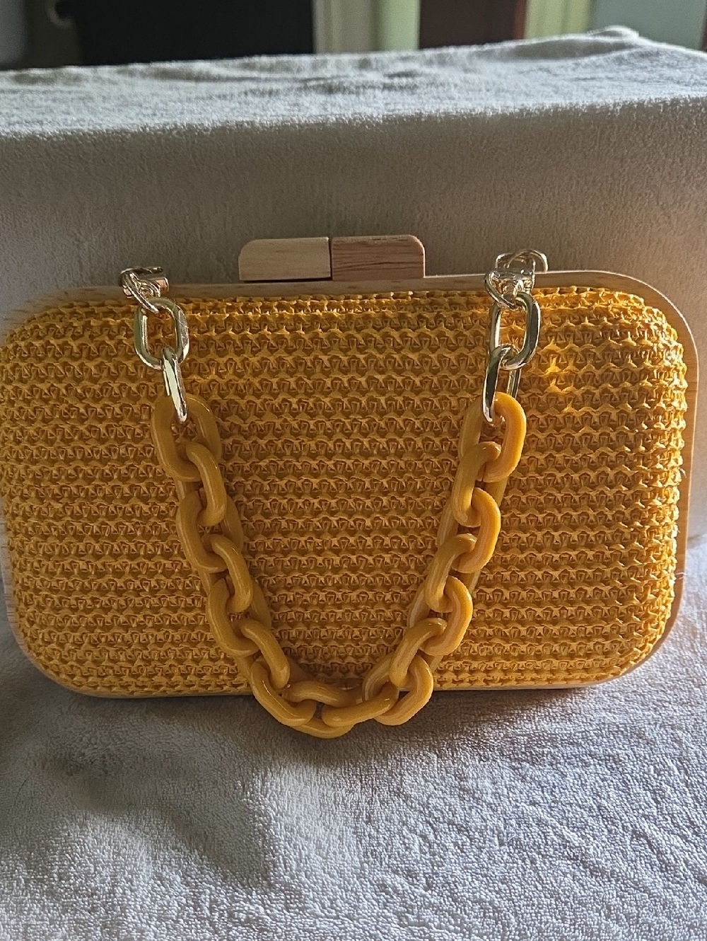 Woven Yellow Chain-Handle Women's Clutch